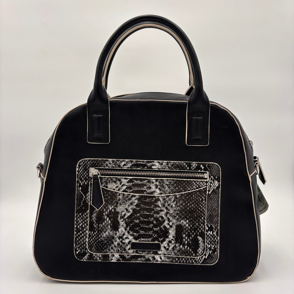 Vera Bradley Bowler Satchel Women OS Black NEW Snakeskin Faux Leather Handbag